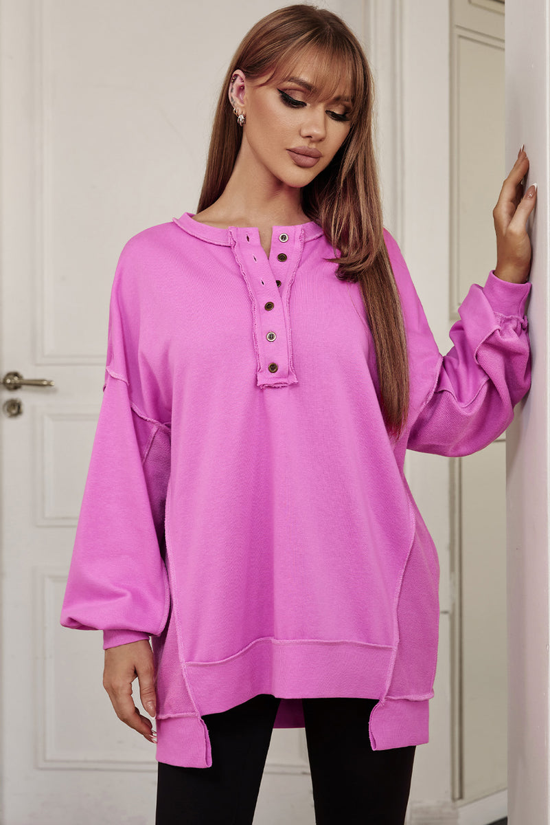 Buttoned Dropped Shoulder Sweatshirt