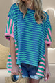 Striped Round Neck Half Sleeve T-Shirt Cerulean