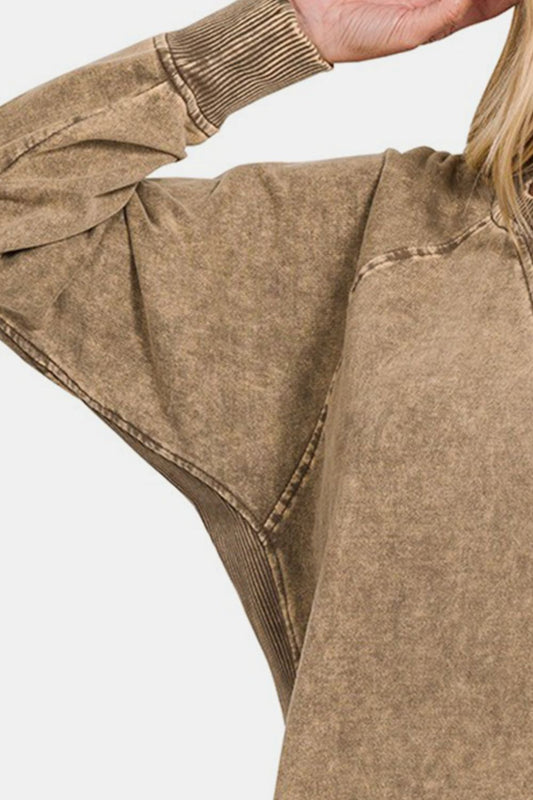 Zenana Pocketed Round Neck Sweatshirt