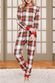 Plaid Round Neck Top and Pants Set Red