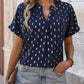 Perfee Printed Notched Short Sleeve Blouse