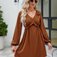 Frill Trim V-Neck Long Sleeve Dress