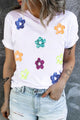 Sequin Flower Round Neck Short Sleeve T-Shirt White