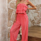 Layered Tie Shoulder Top and Wide Leg Pants Set