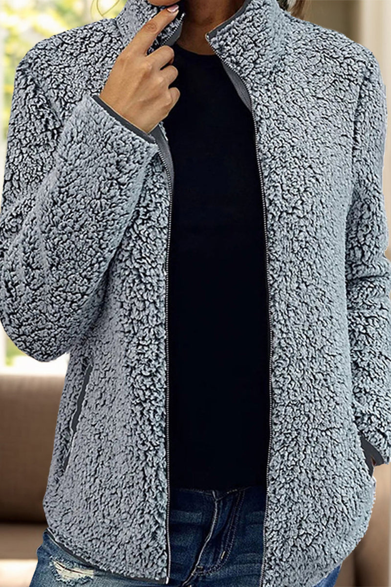 Pocketed Zip Up Turtleneck Jacket Dark Gray