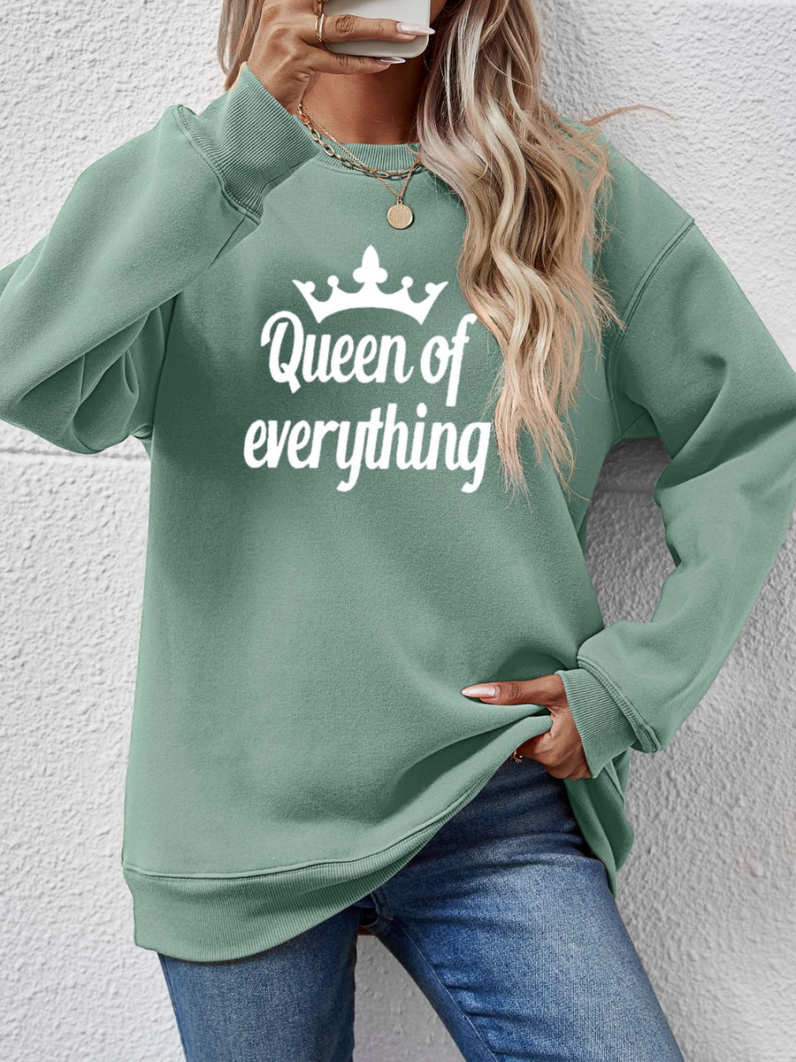 QUEEN OF EVERYTHING Round Neck Sweatshirt Sage