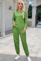 Round Neck Top and Drawstring Pants Lounge Set Mid Green
