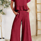 Peplum Round Neck Short Sleeve Top and Pants Set