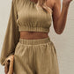 One-Shoulder Balloon Sleeve Crop Top and Shorts Set