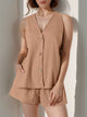 Full Size Button Up Top and Shorts Set Camel