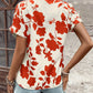 Flower Notched Short Sleeve Blouse