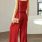 Square Neck Top and Wide Leg Pants Set