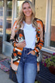 Geometric Open Front Long Sleeve Cardigan with Pockets Multicolor
