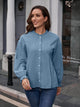 Ivy Lane Frill Button Up Flounce Sleeve Blouse Dusty Blue