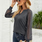 Waffle-Knit Spliced Lace Notched Top