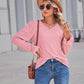 Eyelet V-Neck Flounce Sleeve Blouse