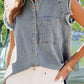 Raw Hem Button Up Cap Sleeve Denim Top