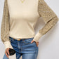 Leopard Print Long Sleeve Ribbed Knit Blouse