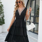 Contrast V-Neck Sleeveless Tiered Dress