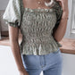 Frill Smocked Square Neck Short Sleeve Blouse