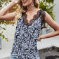 Shiny Leopard Spliced Lace Scalloped Tank