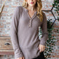 Reborn J Waffle Knit Notched Long Sleeve Top