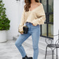 V-Neck Drop Shoulder Long Sleeve Knit Top