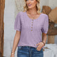 Eyelet Round Neck Short Sleeve Blouse