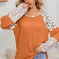 Leopard Waffle-Knit Long Sleeve Blouse