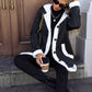 Contrast Button Up Hooded Coat