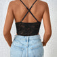 Perfee Crisscross Lace Spaghetti Strap Bodysuit