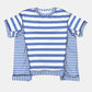 Full Size Contrast Stitching Striped Round Neck T-Shirt