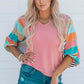 Striped Dolman Sleeve V-Neck Top