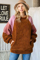 Culture Code Color Block Faux Fur Raglan Sleeve Sweatshirt Brown