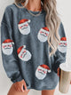 Sequin Santa Patch Ribbed Sweatshirt Misty Blue