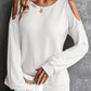 Round Neck Cold-Shoulder Waffle-Knit Top