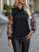 Honey Printed Tie Neck Long Sleeve Blouse Black