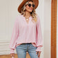 Notched Neck Flounce Sleeve Blouse