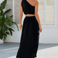 Ruched One Shoulder Top and Slit Skirt Set