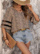 Perfee Printed V-Neck Half Sleeve Blouse Khaki
