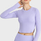 Side Slit Long Sleeve Round Neck Crop Top