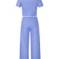 Round Neck Short Sleeve Top and Pocketed Pants Set