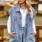 Button Up Collared Neck Sleeveless Denim Jacket