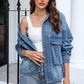 Button Up Dropped Shoulder Denim Jacket with Pockets