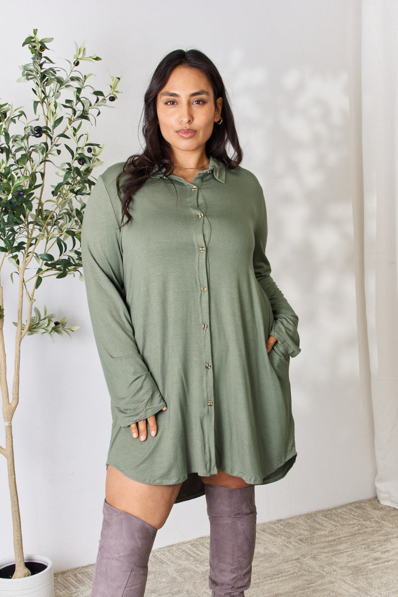 Celeste Full Size Button Down Shirt Dress