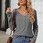 Striped Half Button Long Sleeve T-Shirt