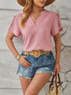 Swiss Dot Notched Petal Sleeve T-Shirt Dusty Pink