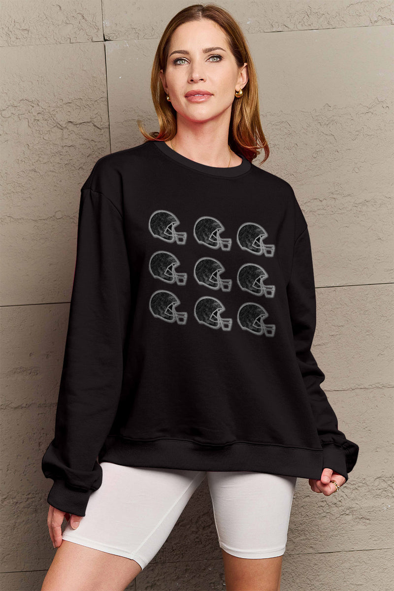 Simply Love Full Size Graphic Round Neck Sweatshirt Black