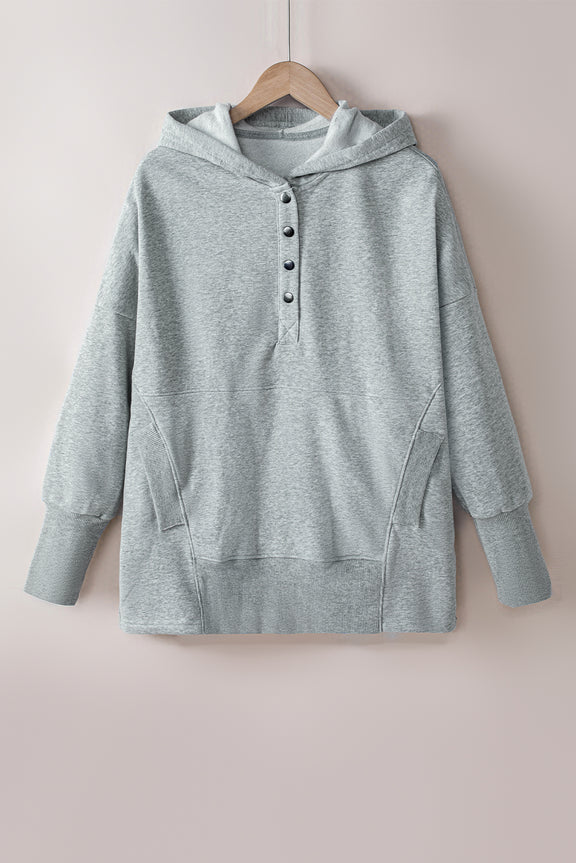 Quarter-Snap Dropped Shoulder Hoodie Light Gray