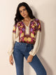 Printed Notched Long Sleeve Blouse Multicolor